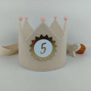 Corona compleanno, corona compleanno, corona in tessuto mussola personalizzata con nome, bianco latte con glitter, bianco panna con nastri