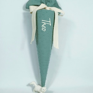 Cartable, sac de crèche, sac à sucre, sac de maternelle, cartable en mousseline vert sauge / vieux vert - 35/70 cm