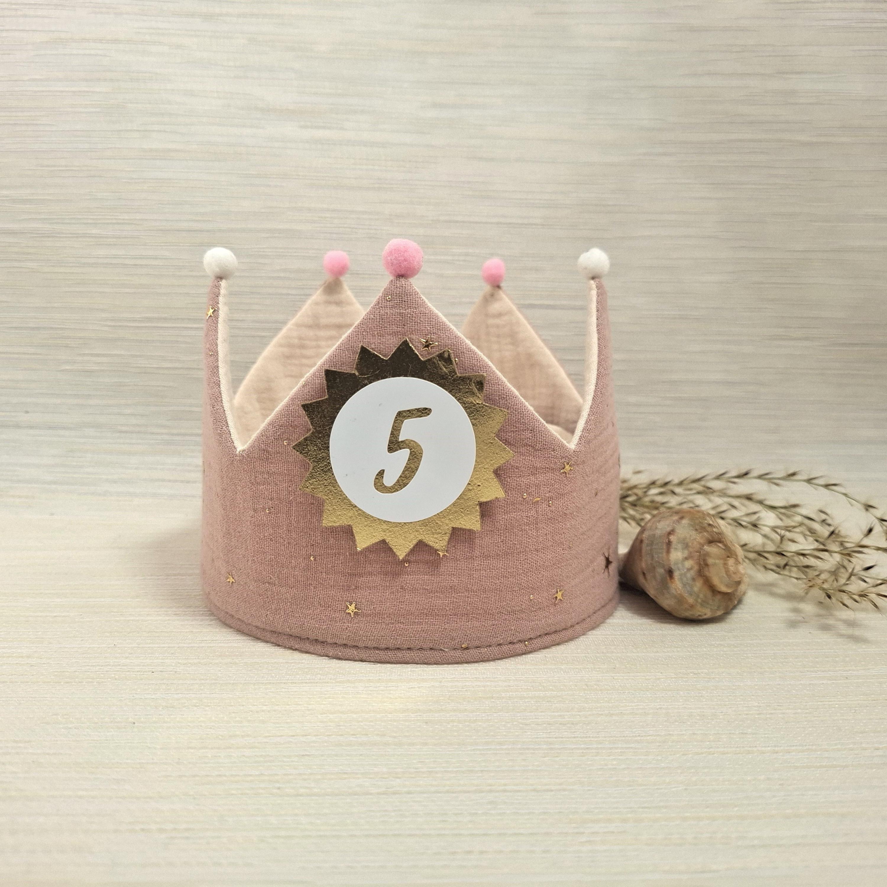 Birthday crown with ribbons, birthday crown, fabric crown for birthday child with name, color: powder pink/milk white/gold. Stars with ribbons