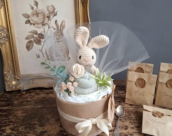 Petit gâteau de couches pour nouveau-nés – Coffret cadeau de naissance – Mini gâteau de couches (neutre) – Fait main en Allemagne