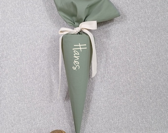 Kitatüte, sugar cone, kindergarten cone, school cone made of cotton fabric / Khaki Green