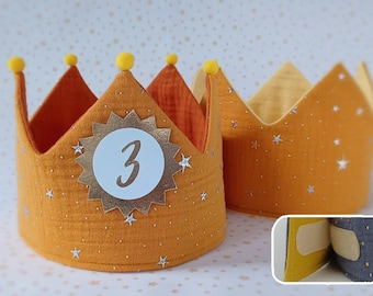 Birthday crown, birthday crown, birthday, muslin, Birthday Party Crown, birthday child, color: mustard yellow/terracotta, yellow