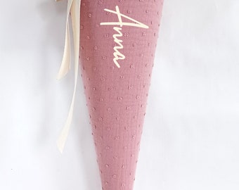 Daycare cone, school cone, candy cone, kindergarten cone made of muslin / pink berry - 35/70 cm