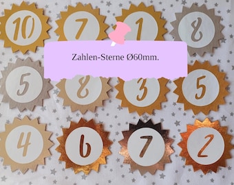 Zelfklevende cijfers, cijferset, cijfers voor verjaardagskroon, cijferknoppen van SnapPap, verjaardagskroon, ster 60 mm.