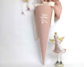 Daycare cone, school cone, candy cone, kindergarten cone made of muslin - Dusty Rose - 35/70 cm