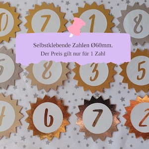 Selbstklebende Zahlen, Zahlen für Geburtstagskrone, Zahlen-Buttons aus SnapPap, Geburtstagskrone,  Stern 60mm.