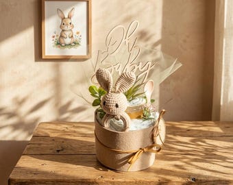 Mini luiertaart, kraamcadeau, luiertaart voor jongens en meisjes, gepersonaliseerd babycadeau met naam, idee voor een doopcadeau