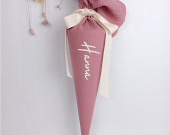 Daycare cone, school cone, candy cone, kindergarten cone made of muslin / old pink - 35/70 cm