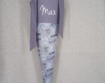 School bag, sugar bag made of cotton fabric lilac/blue 70 cm