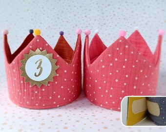 Birthday crown, birthday crown, birthday, muslin, Birthday Party Crown, birthday child, color: mustard yellow/terracotta, yellow