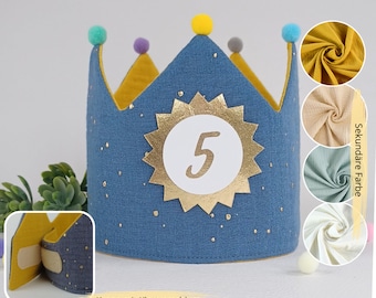 Birthday crown, birthday crown, fabric crown muslin, Birthday Party Crown, crown for birthday child, pompoms, with name, crown