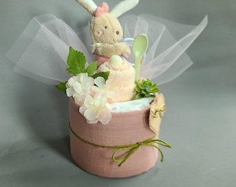 Diaper cake, baby rattle, birth gift, baby shower, neutral diaper cake, mini diaper cakes