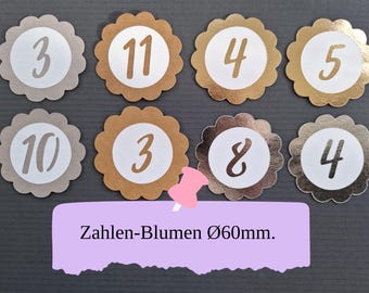 Numbers for birthday crown, self-adhesive numbers, number buttons made of SnapPap, birthday crown, number set / flower 60 mm.