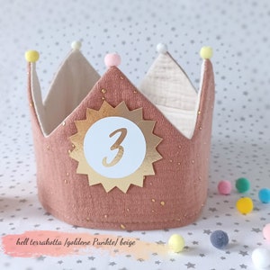 Birthday crown with Velcro fastener, fabric crown muslin, birthday party crown, crown for child's birthday, pompoms, with name, crown image 4