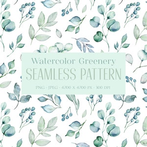 Grüne Blätter Nahtloses Muster Aquarell Floral Muster Grün Zweig Clipart Pflanze Digitale Tapete Papier Download Stoff Muster PNG