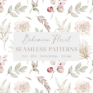Nahtloses Blumenmuster. Aquarell Grünes Muster. Boho Blätter, Zweig Pflanze Clipart. Digitale Wallpaper Papier Download Stoff Muster PNG