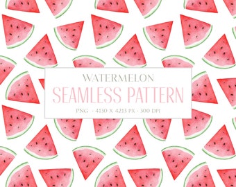 Watermelon seamless pattern. Watercolor watermelon pattern. Summer fruit digital paper. Digital wallpaper. Digital fabric pattern. PNG