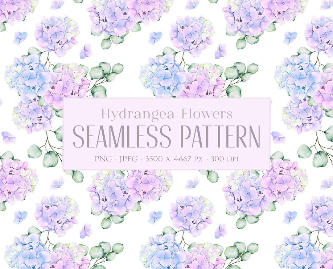 Floral Seamless Pattern Watercolor Hydrangea Flowers Pattern Lilac Pink ...