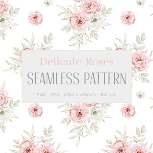 Rosen Nahtloses Muster Aquarell Floral Muster Hellrosa Rose Weiße Rose BlumenStrauß Digitales Papier Download Floral Stoff Muster PNG