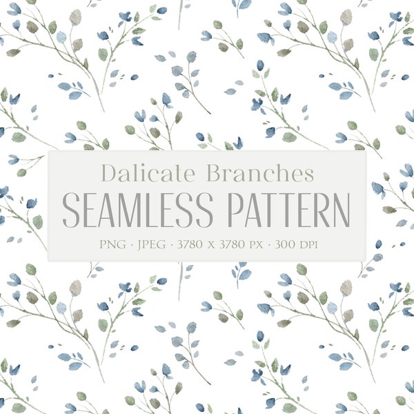 Floral Seamless Pattern Watercolor Greenery Pattern Green Leaves Branch Clipart Plant Digital Wallpaper Paper Download Fabric Pattern PNG