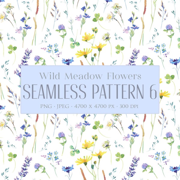 Fleurs sauvages Seamless Pattern Summer Meadow Flower Floral Surface Design Aquarelle Florals Plante Papier peint numérique Tissu Motif Papier PNG