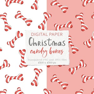 Weihnachtliches Nahtloses Muster. Candy Cane Digital Papier. Süßes Hundeknochen Muster. Urlaubsmuster, Oberflächengestaltung. digitale Tapete. PNG Jpeg