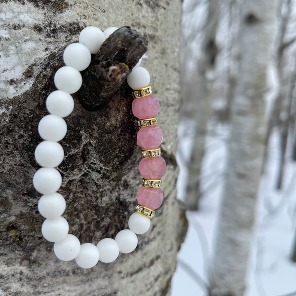 Bracelet en quartz rose et albâtre