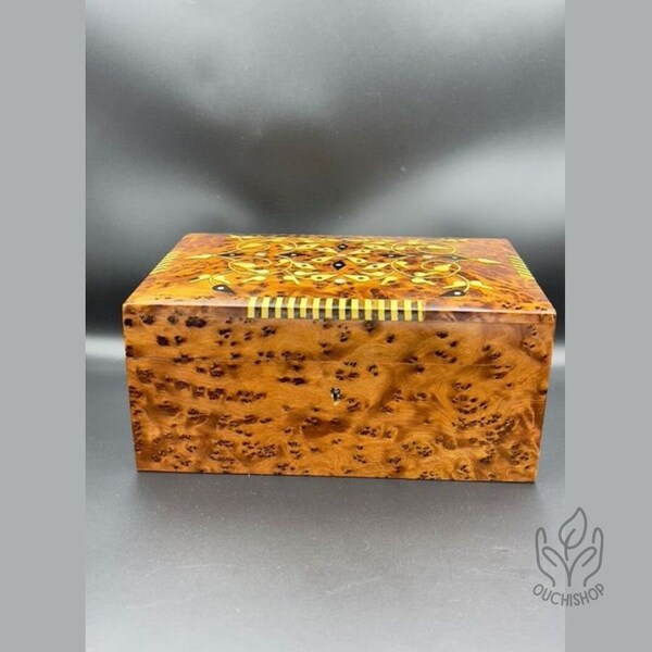 Handmade Thuja Wooden Box - Moroccan Artisan Jewelry Organizer - Keepsake Storage