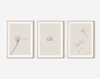 Dandelion Digital Print, Set of 3 Prints, Wildflower Prints, Botanical Print, Digital Wall Art Print, Dandelion Printable,