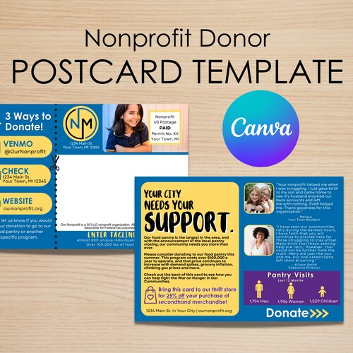 Nonprofit Donor Mailer Postcard Canva TEMPLATE Etsy