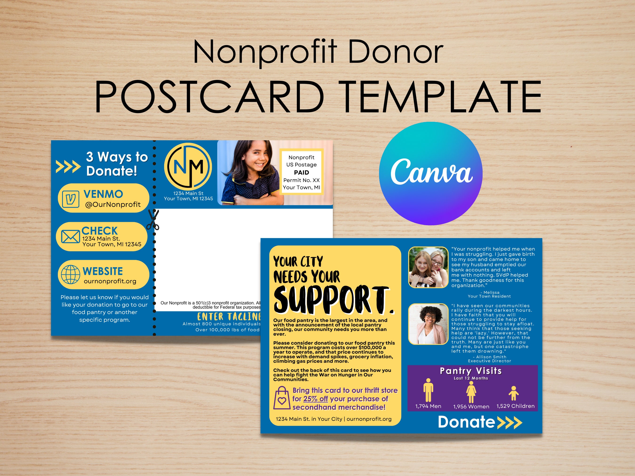 Nonprofit Donor Mailer Postcard Canva TEMPLATE Etsy