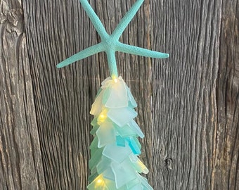 Lighted Sea Glass Christmas Tree: Coastal Nautical Decor