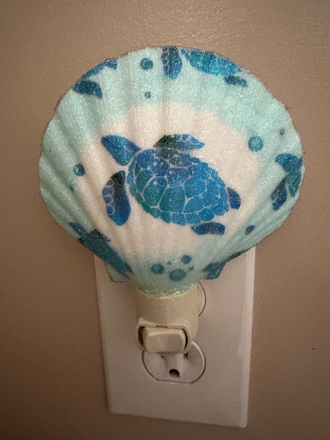 Turtle Shell Bling Turtle Nightlight: Decoupage Scallop Shell, Glitter Coastal Decor - Etsy