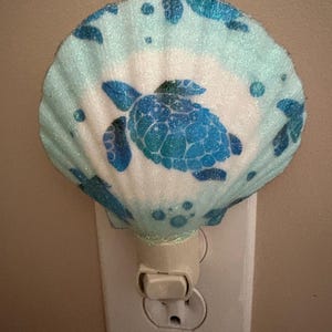 Turtle Nightlight, Nightlight, Coastal Decor, Turtle Shell, Scallop Shell, Sea Turtles