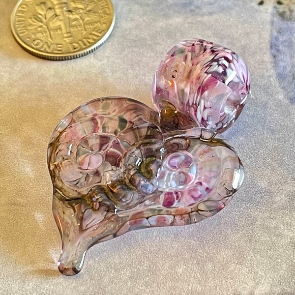 Shades Of Pink And Lavender Lampwork Heart Pendant-42 x 30mm-Jewelry Design Component