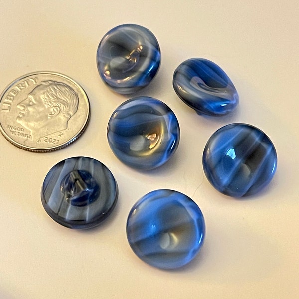 Vintage Czech Pinched Glass Buttons-Shades Of Blue-Molded Glass Shank-1/2" Diameter-Design Components-Collectors