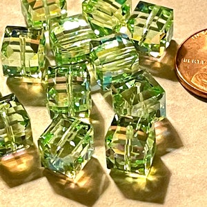 Lots Of 6 Crystal Cube Beads-8mm-Swarovski New Old Stock-Chrysolite Aurora Borealis-Jewelry Design Components