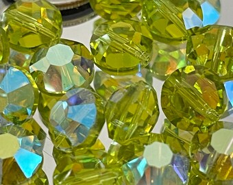 Nail Head Lentil Crystal Beads-8mm-Swarovski New Old Stock-Light Olivine Aurora Borealis