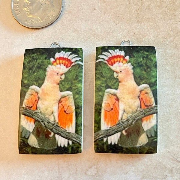 Pair Of Artisan Made Porcelain Pendants-Cockatoo-Necklace Or Earrings Jewelry Components