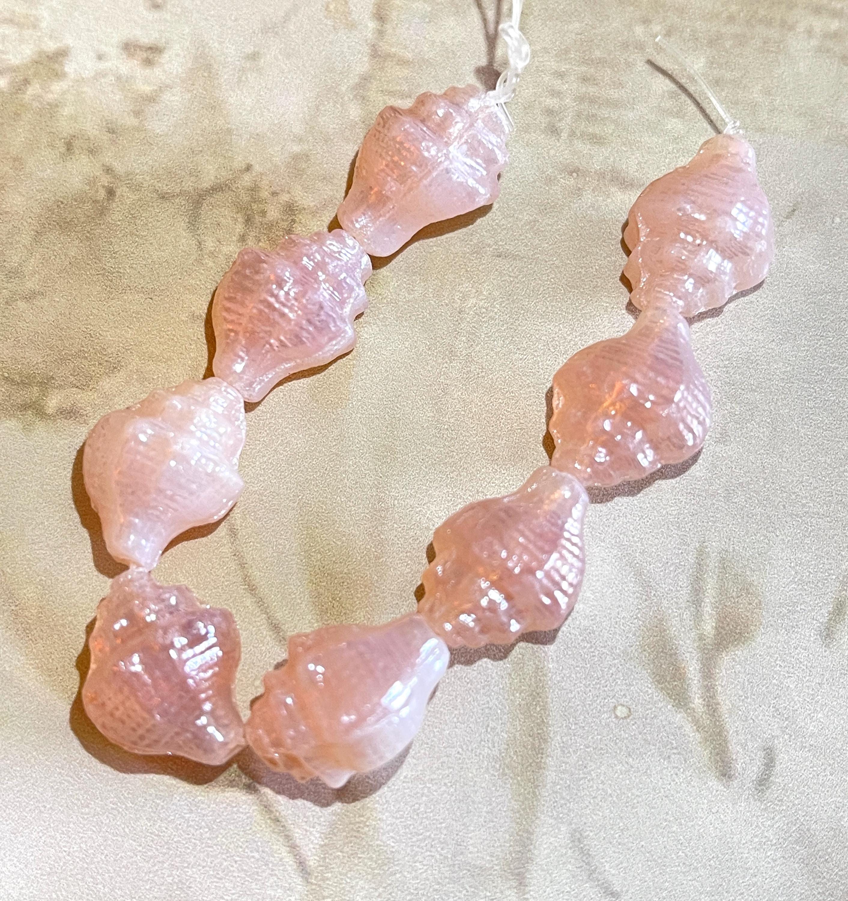 Pair of Czech Glass Seashell Beads-iridescent Pink-15 X 12mm