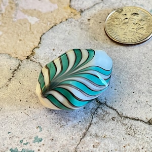 Vintage Lampwork Focal Bead In White, Turquoise And Black-28 x 20mm