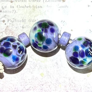 Set Of 3 Artisan Made Lampwork Beads-Lavender, Purple, Green And Blue -12mm-Jewelry Design Components