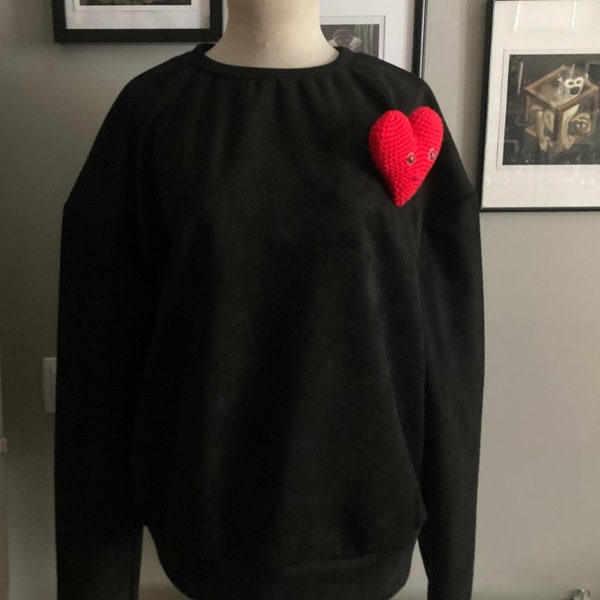 SUDADERA LOVE OVERSIZE buzo jersey terciopelo algodón corazon crochet tejido lana manga larga cuello redondo