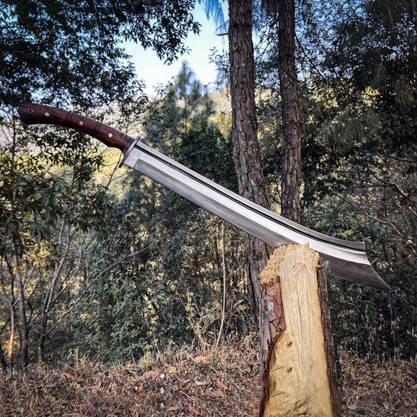 Handmade Primitive Machette with Sheath, 22 inch Full Tang Hunting Knife with Wood Handle, 5160 Steel built Sharp Blade, Best Wedding Gift