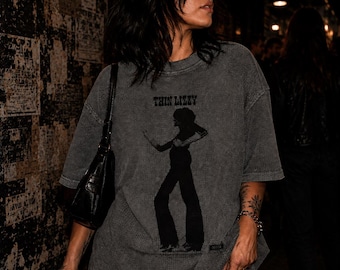 Vintage Style Thin Lizzy Mineral Wash Waffle Knit Shirt | Unisex Retro Band Tee