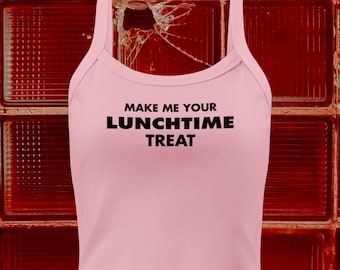 Lunch Time Treat Women’s Micro-Rib Tank Top Fun Vintage Style Tart Card Slogan T-Shirt