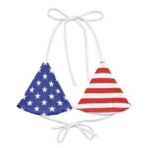 Merica Bikini Top USA Print Bikini American Flag Pattern US Swimsuit 80s High Rise Cut Bikini