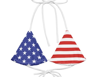 Merica Bikini Top USA Print Bikini American Flag Pattern US Swimsuit 80s High Rise Cut Bikini