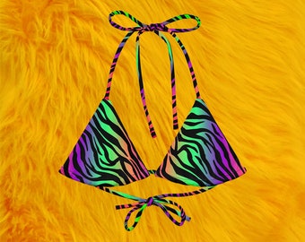 Motley Zebra Bikini Top Goth Bikini Rock and Roll Heavy Metal Fashion Womens Fashion Punk Bikini Punk Fashion Western Raver Fashion