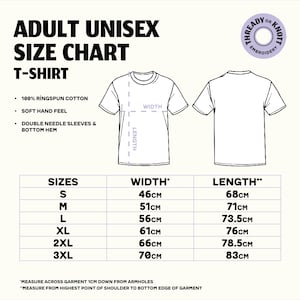unisex t shirt size guide for embroidered t shirt
